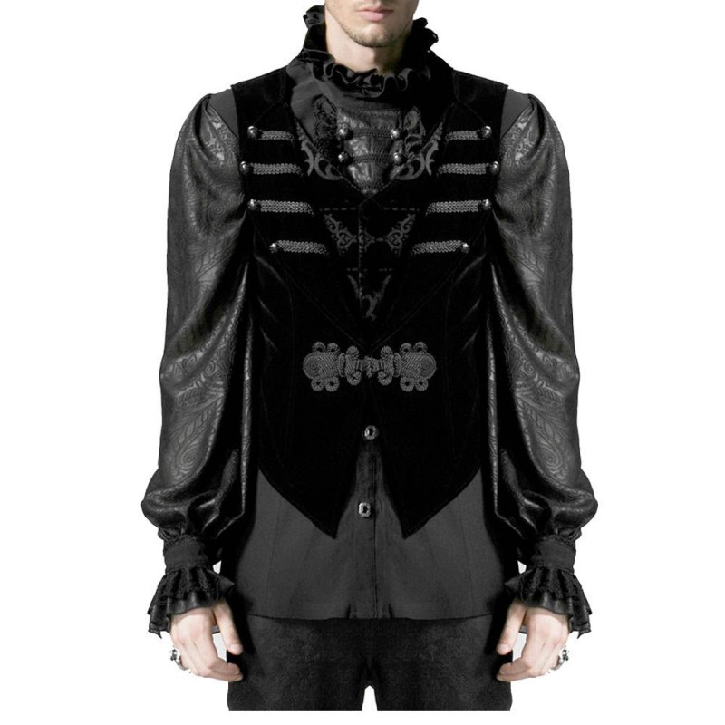 Mens Gothic Velvet Waistcoat Tailcoat Vest Black Red Velvet Victorian Vest Coat 